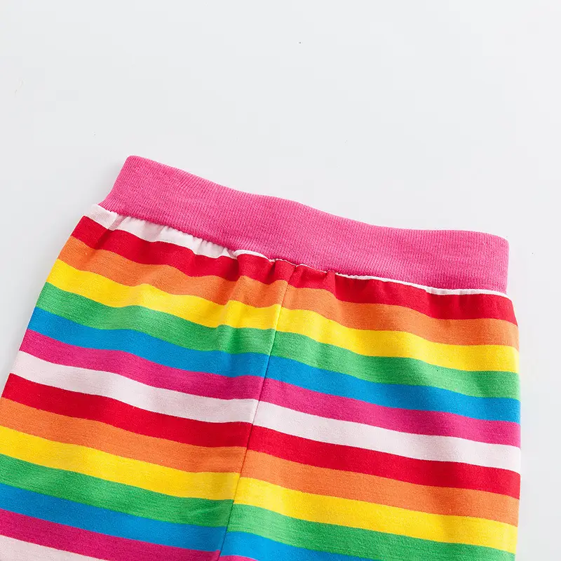 Rainbow Striped Korean Cartoon Pants for Girls Cotton - Image 2