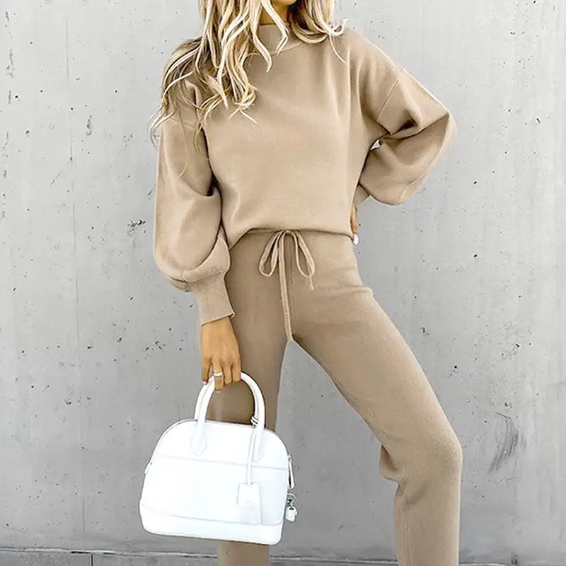 Women's 2021 Sweat Suit Purple High Neck Pants Set - Image 7