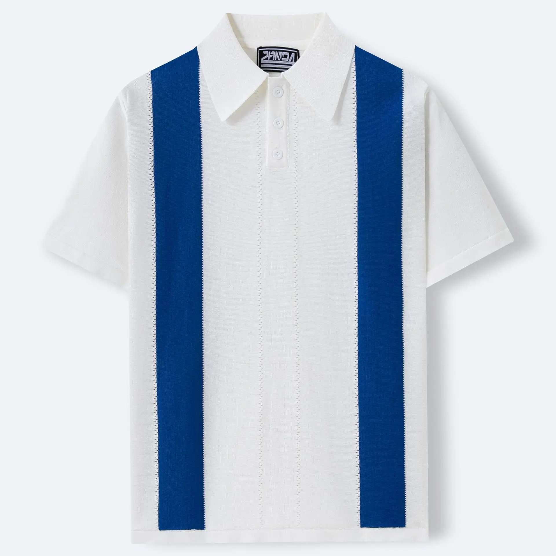 Men White Blue Striped Slim Fit Polo Shirt - Image 8