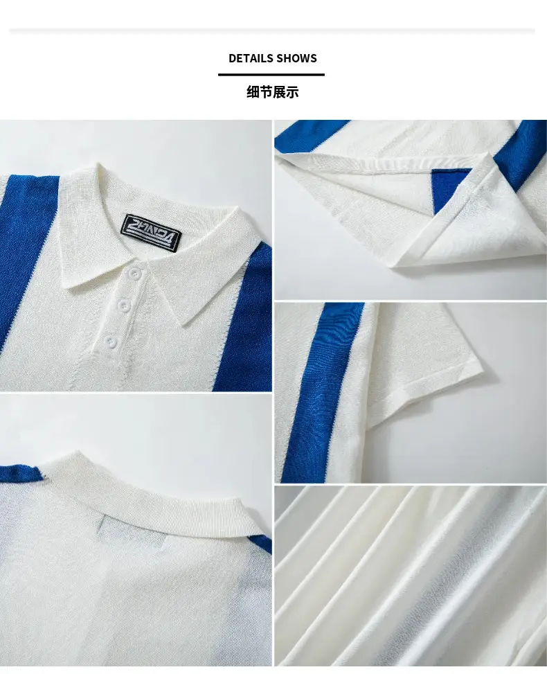 Men White Blue Striped Slim Fit Polo Shirt — feature 11