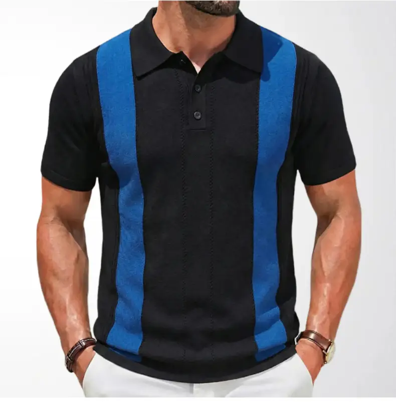 Men White Blue Striped Slim Fit Polo Shirt — feature 6