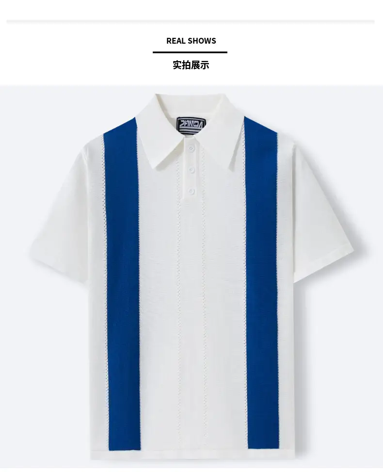 Men White Blue Striped Slim Fit Polo Shirt — feature 7