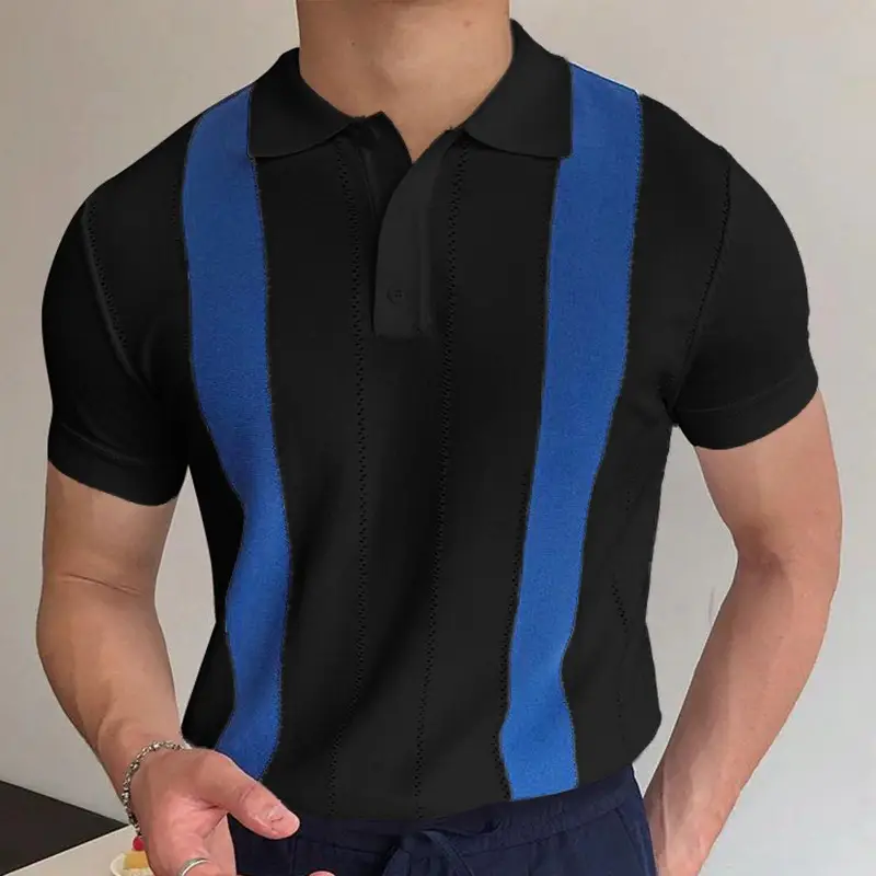 Men White Blue Striped Slim Fit Polo Shirt - Image 4
