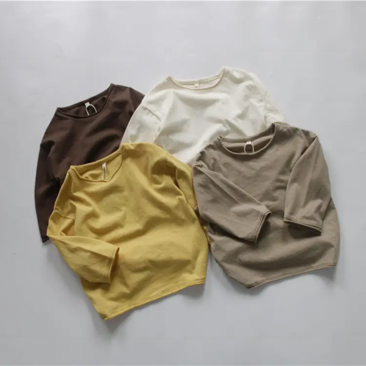 2026 Kids Cotton T-Shirts Spring Loose Round Neck Solid Color