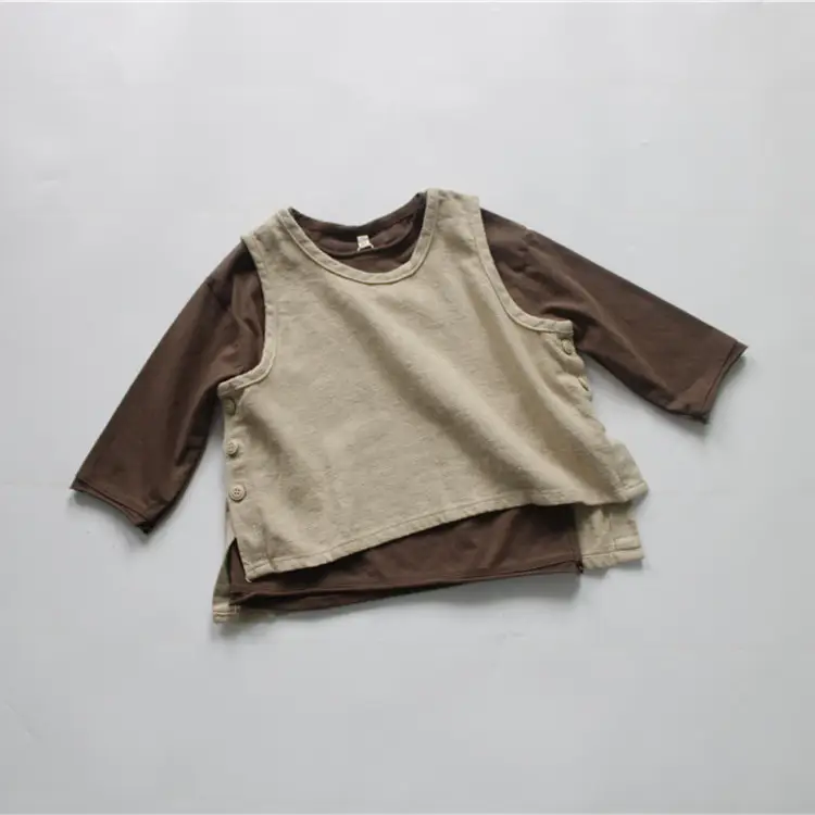 2026 Kids Cotton T-Shirts Spring Loose Round Neck Solid Color