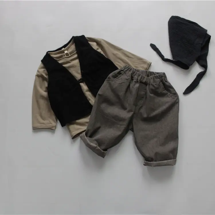 2026 Kids Cotton T-Shirts Spring Loose Round Neck Solid Color