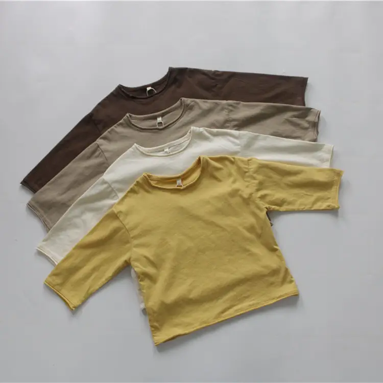 2026 Kids Cotton T-Shirts Spring Loose Round Neck Solid Color — feature 4