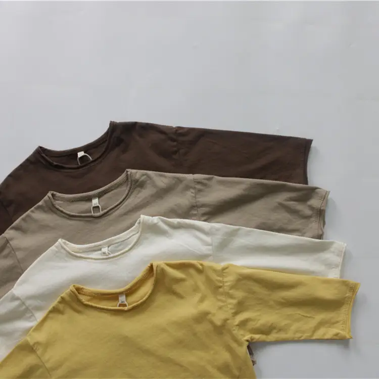 2026 Kids Cotton T-Shirts Spring Loose Round Neck Solid Color — feature 5