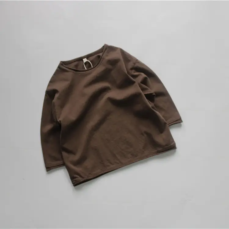 2026 Kids Cotton T-Shirts Spring Loose Round Neck Solid Color