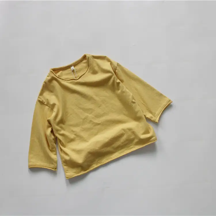 2026 Kids Cotton T-Shirts Spring Loose Round Neck Solid Color