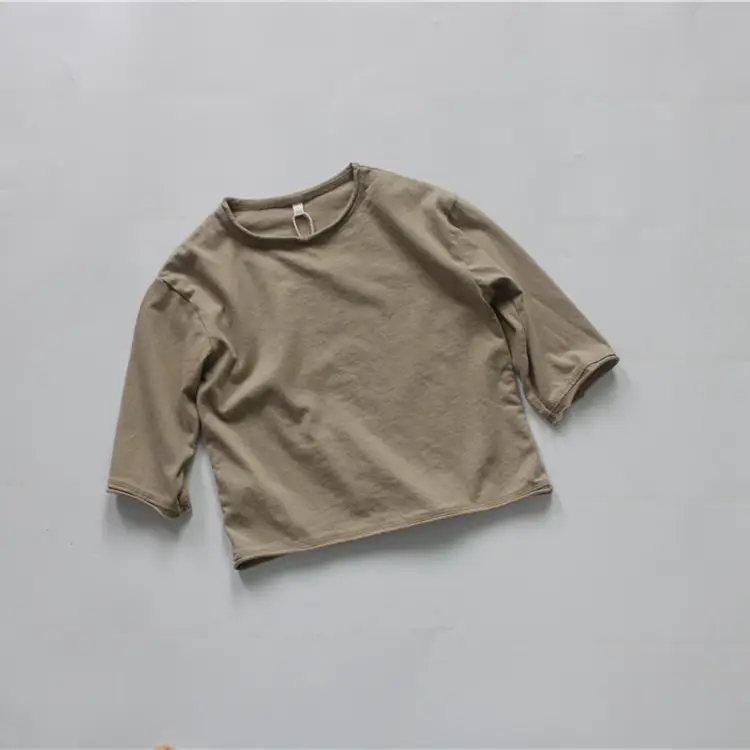 2026 Kids Cotton T-Shirts Spring Loose Round Neck Solid Color