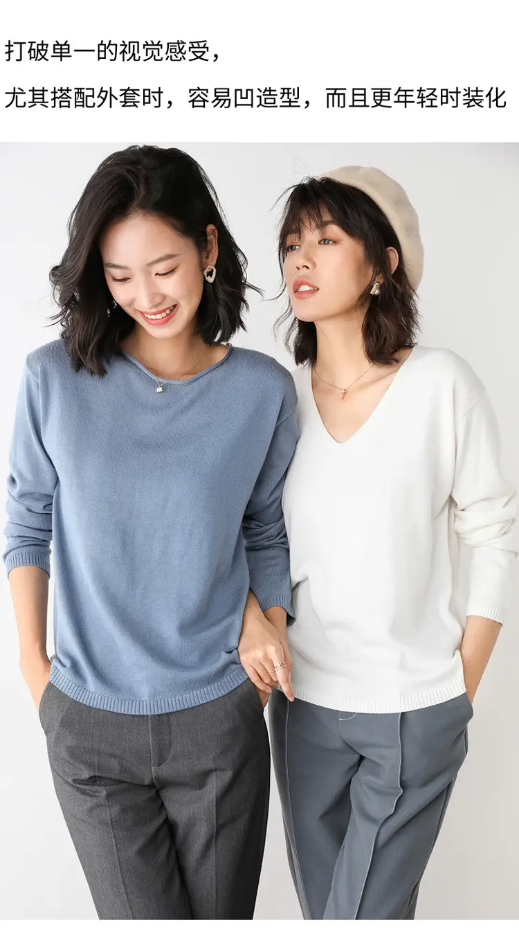 Women's 2022 Knitted Wool Pullover Sweater Round Neck — feature 36