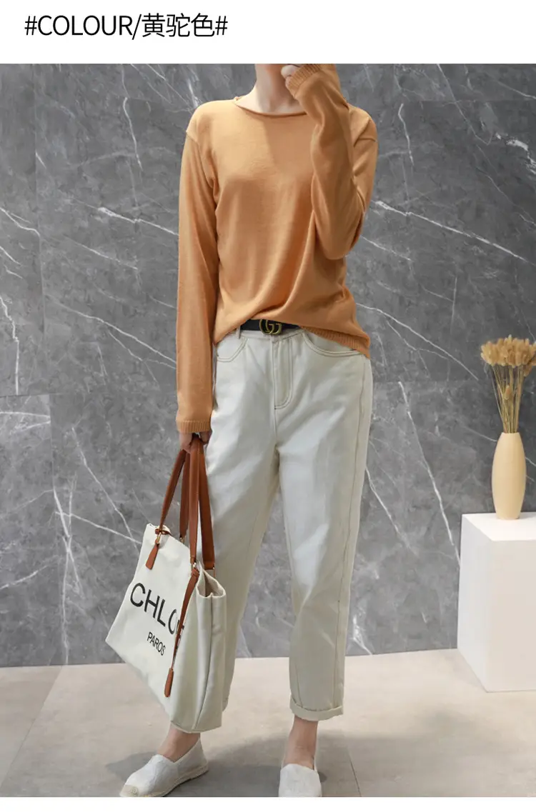 Women's 2022 Knitted Wool Pullover Sweater Round Neck — feature 53