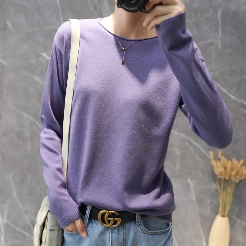 Women's 2022 Knitted Wool Pullover Sweater Round Neck - Image 10