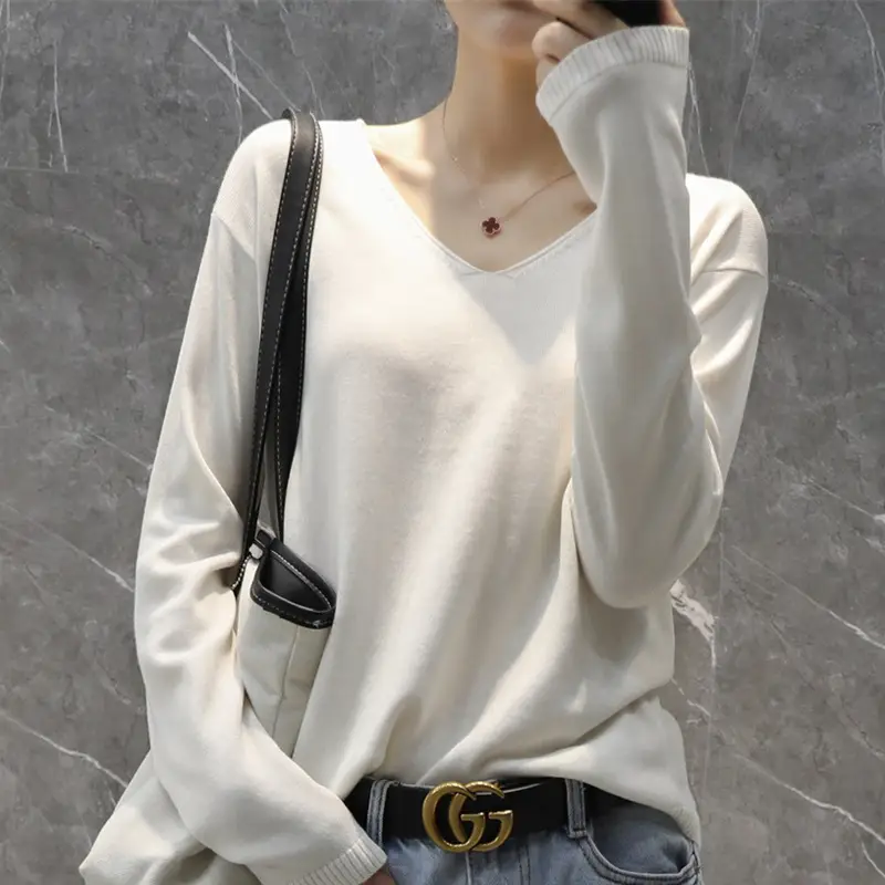 Women's 2022 Knitted Wool Pullover Sweater Round Neck - Image 11