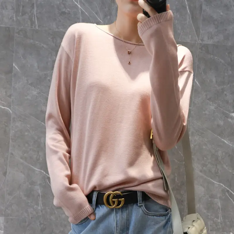 Women's 2022 Knitted Wool Pullover Sweater Round Neck - Image 3