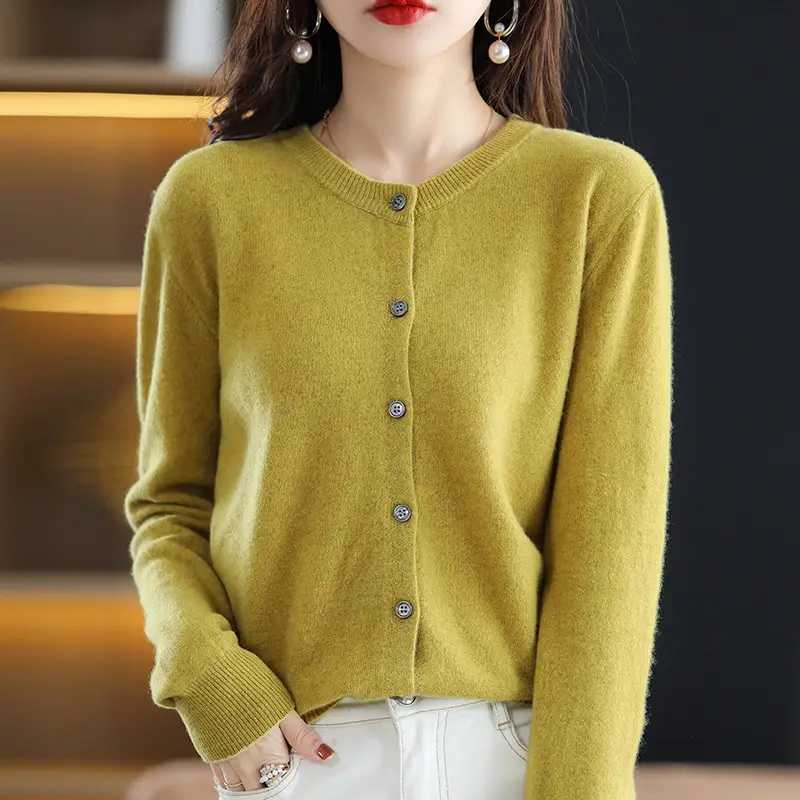 Women's 2025 Knitted Cardigan White Round Neck Short Wool - Image 14