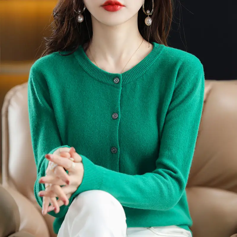 Women's 2025 Knitted Cardigan White Round Neck Short Wool - Image 16