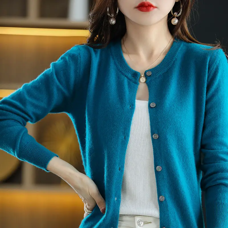 Women's 2025 Knitted Cardigan White Round Neck Short Wool - Image 17