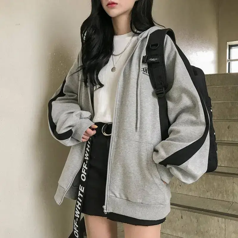 Women Grey Hooded Zipper Sweatshirt Autumn 2025 - Image 5