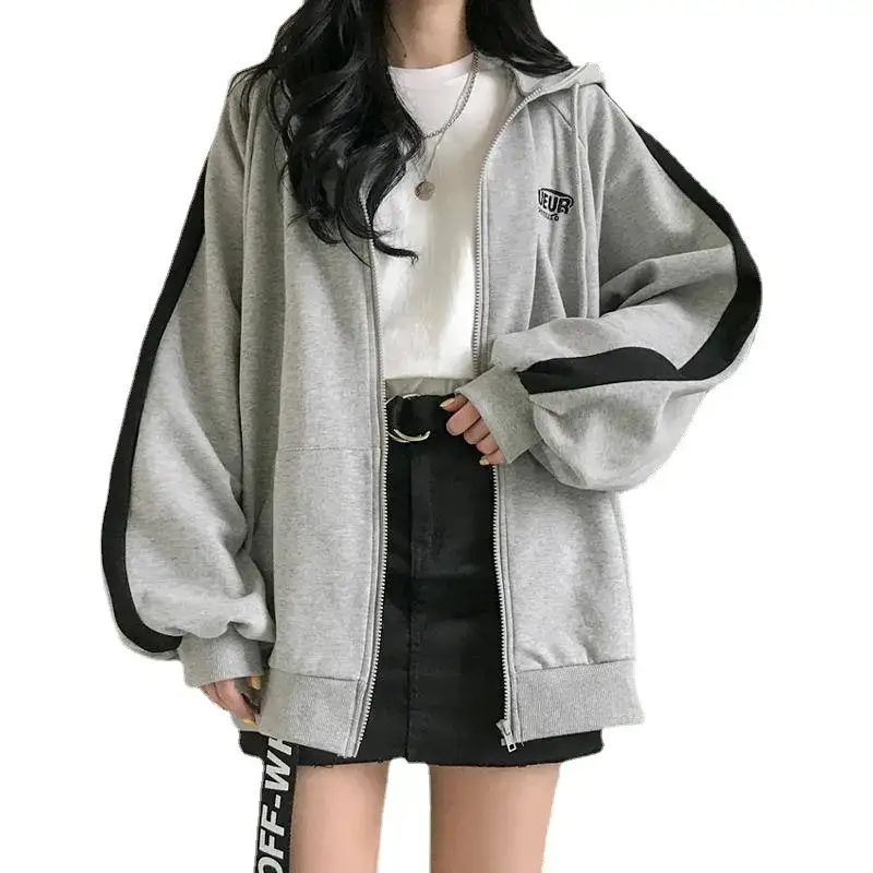 Women Grey Hooded Zipper Sweatshirt Autumn 2025 - Image 6
