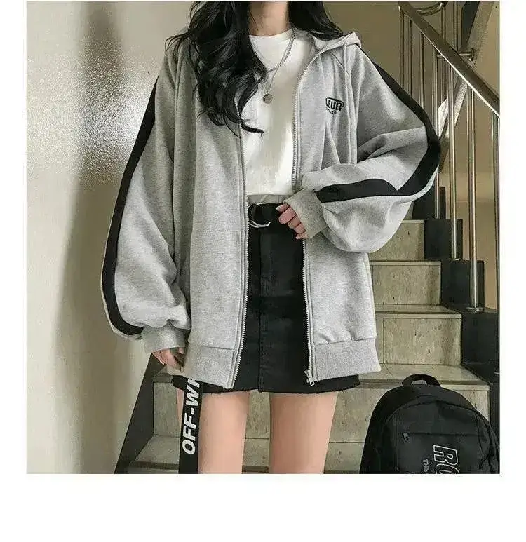 Women Grey Hooded Zipper Sweatshirt Autumn 2025 — feature 10