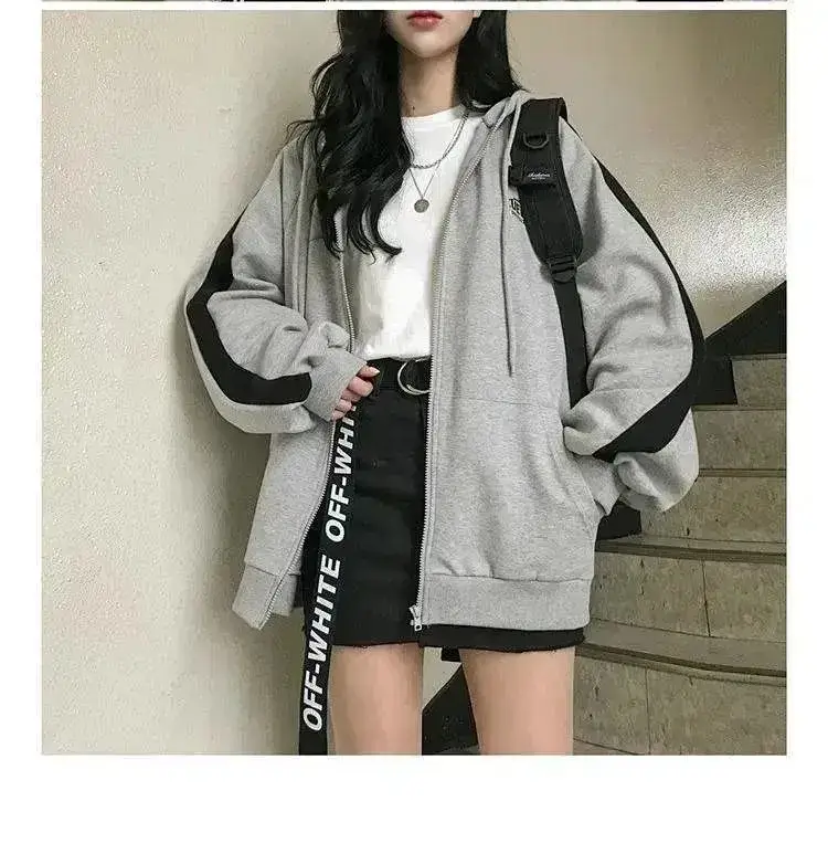 Women Grey Hooded Zipper Sweatshirt Autumn 2025 — feature 11