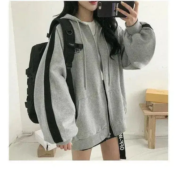 Women Grey Hooded Zipper Sweatshirt Autumn 2025 — feature 4