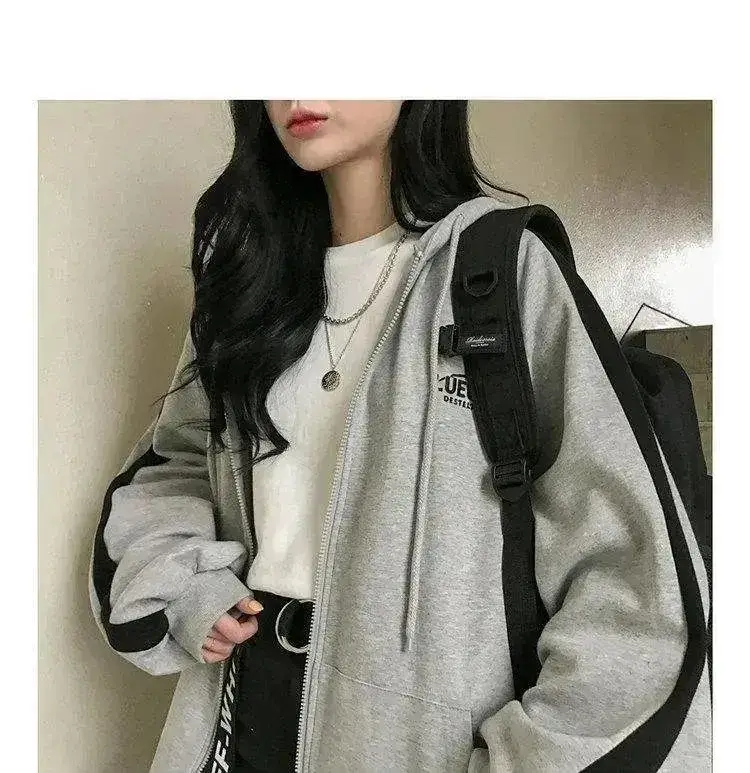 Women Grey Hooded Zipper Sweatshirt Autumn 2025 — feature 5