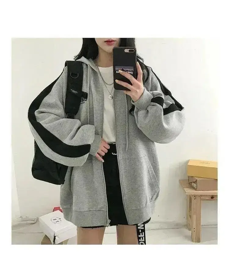 Women Grey Hooded Zipper Sweatshirt Autumn 2025 — feature 6