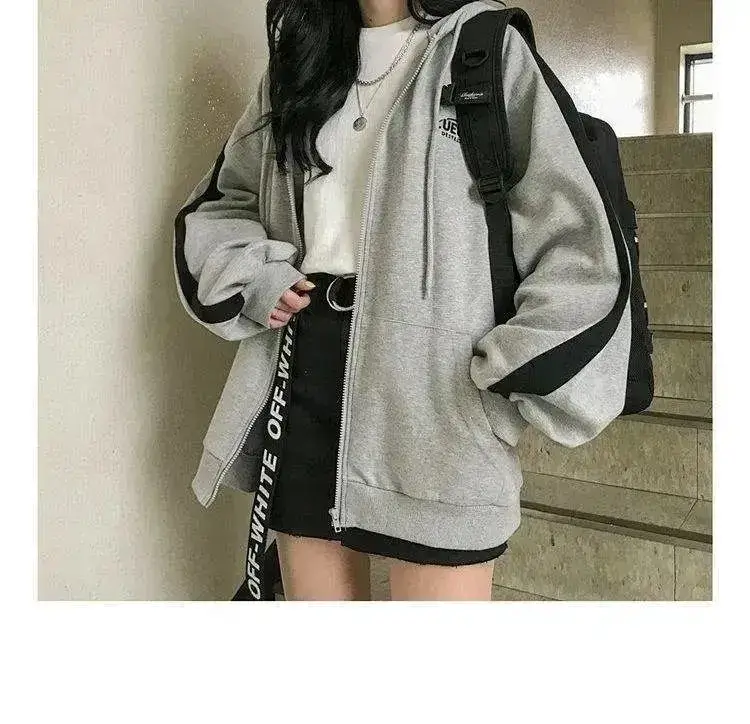 Women Grey Hooded Zipper Sweatshirt Autumn 2025 — feature 7