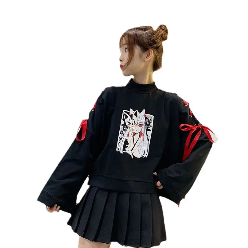 Japanese Style Black Graphic Sweatshirt Set for Girls 2025 - Image 6