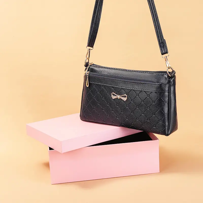 Red Quilted Bow Shoulder Bag for Women - Image 2