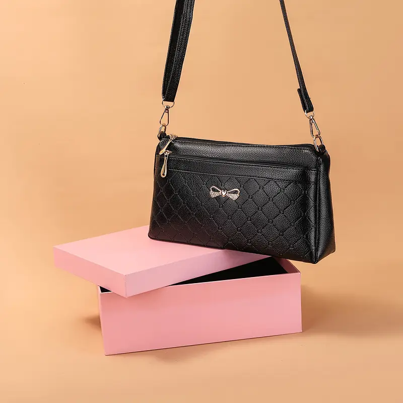 Red Quilted Bow Shoulder Bag for Women - Image 3