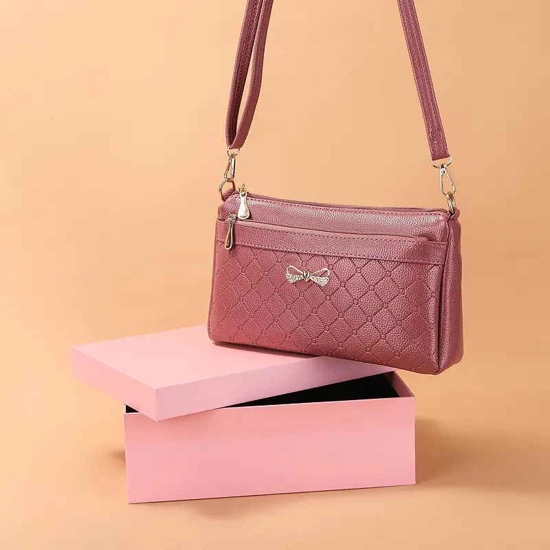 Red Quilted Bow Shoulder Bag for Women - Image 5