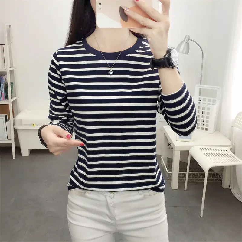 Women Striped Long Sleeve T-Shirt Autumn 2024 - Image 13