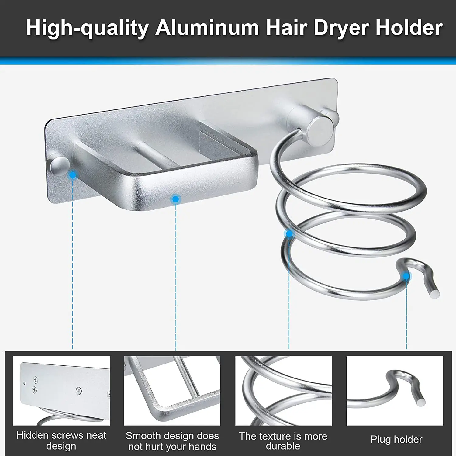 Wall-Mounted Hair Dryer Holder with No Drilling Design - Image 9
