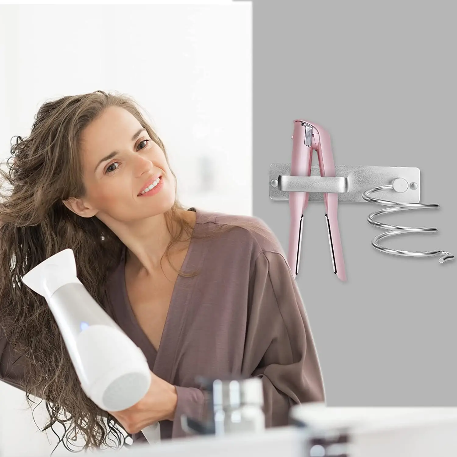 Wall-Mounted Hair Dryer Holder with No Drilling Design — feature 5