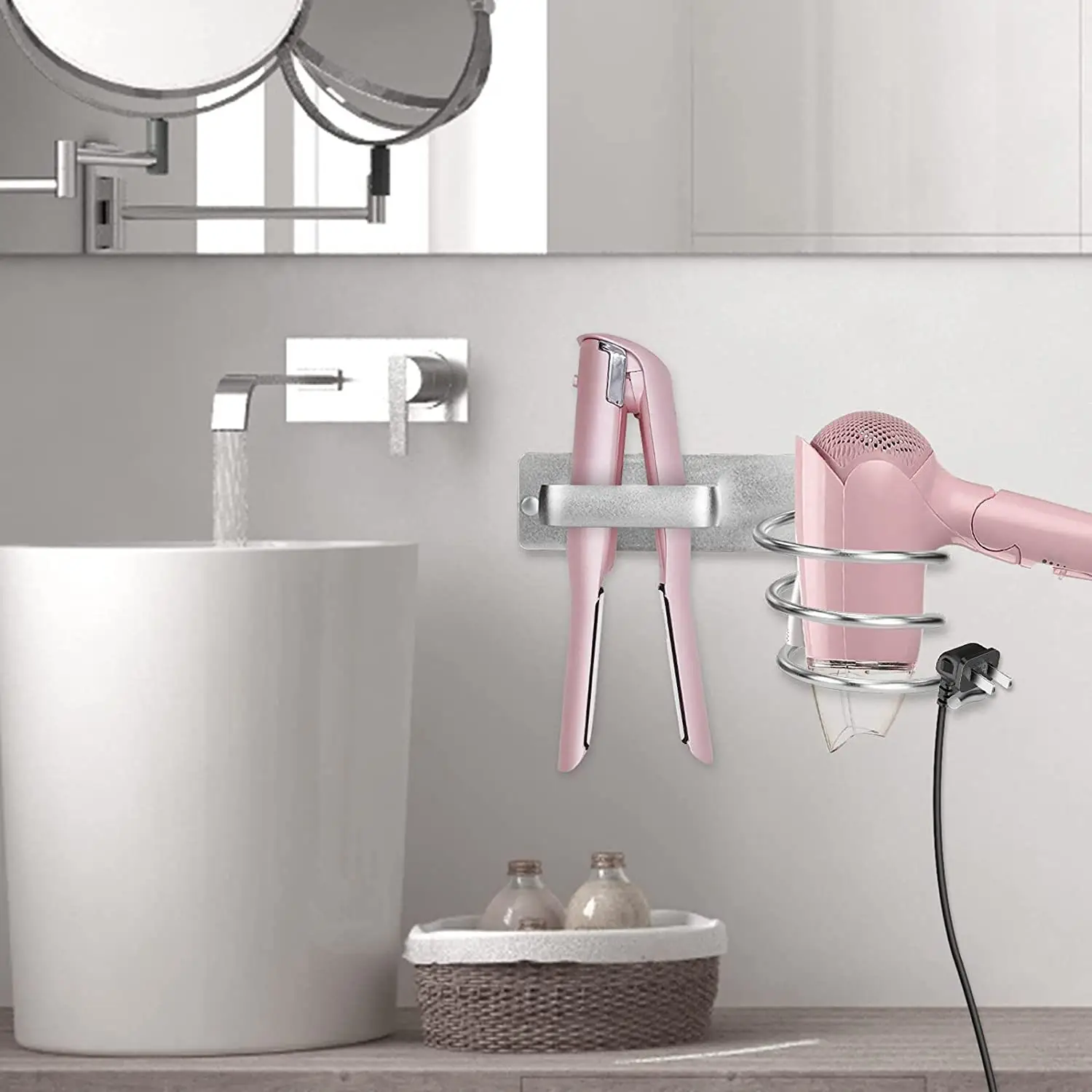 Wall-Mounted Hair Dryer Holder with No Drilling Design — feature 7