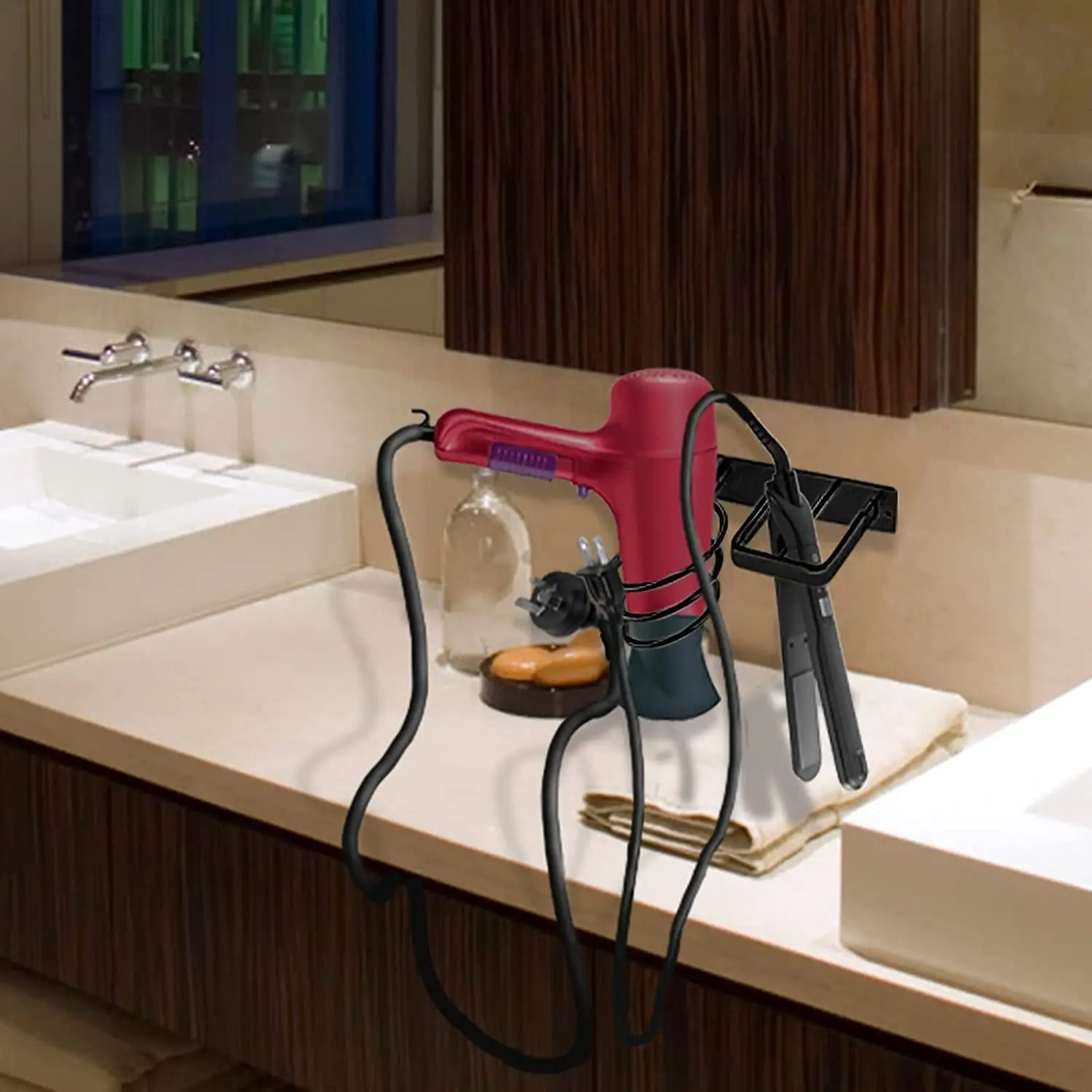 Wall-Mounted Hair Dryer Holder with No Drilling Design — feature 8