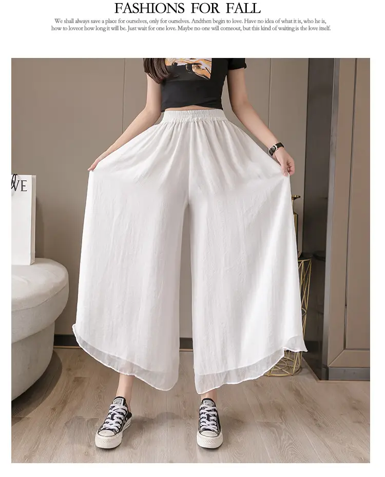 Double Layer Chiffon Wide Leg Pants Black White — feature 31
