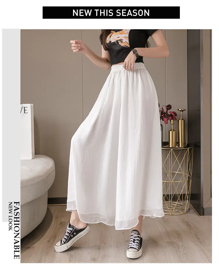 Double Layer Chiffon Wide Leg Pants Black White — feature 34