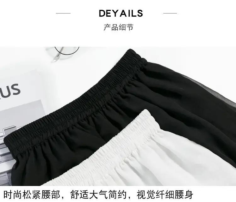 Double Layer Chiffon Wide Leg Pants Black White — feature 8