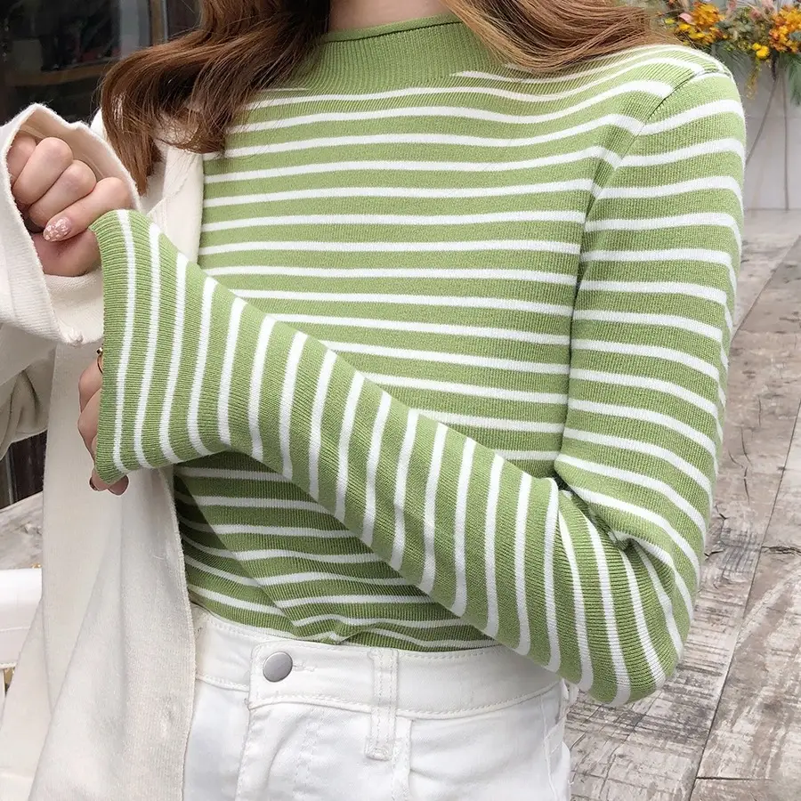 Women Striped Knit Turtleneck Pullover Set - Image 10