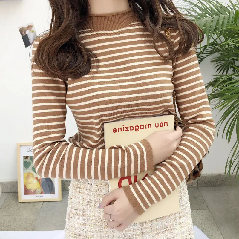 Women Striped Knit Turtleneck Pullover Set - Image 7