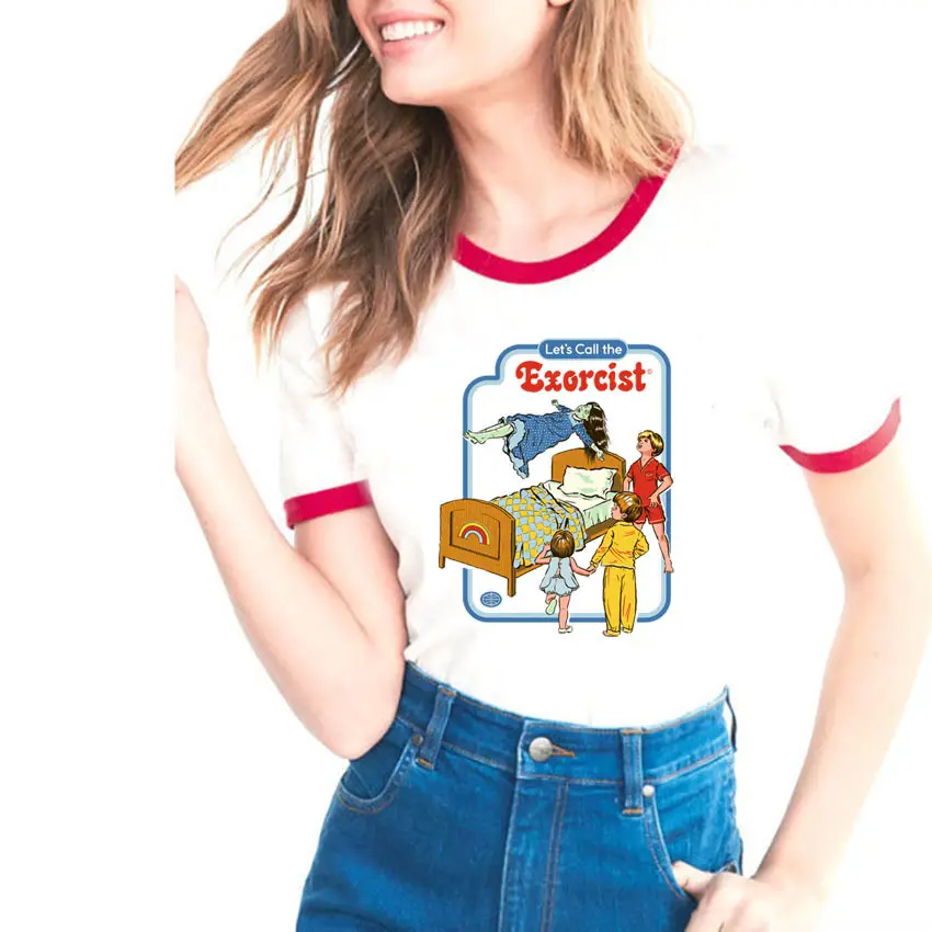 Women's Evil Science Cartoon T-Shirt with Red Trim