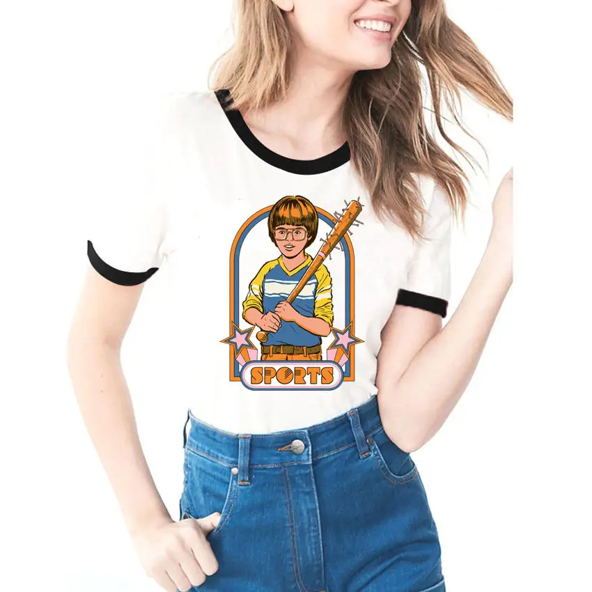 Women's Evil Science Cartoon T-Shirt with Red Trim