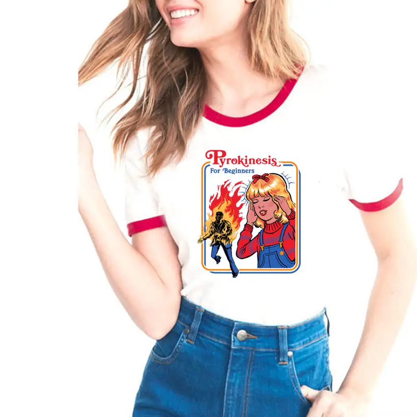 Women's Evil Science Cartoon T-Shirt with Red Trim