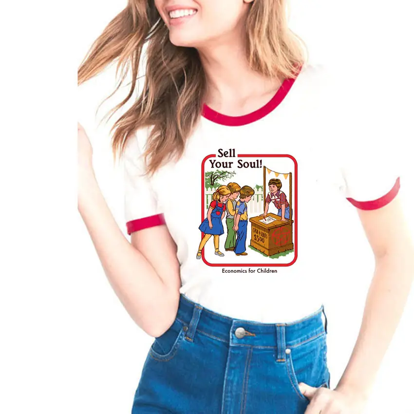 Women's Evil Science Cartoon T-Shirt with Red Trim