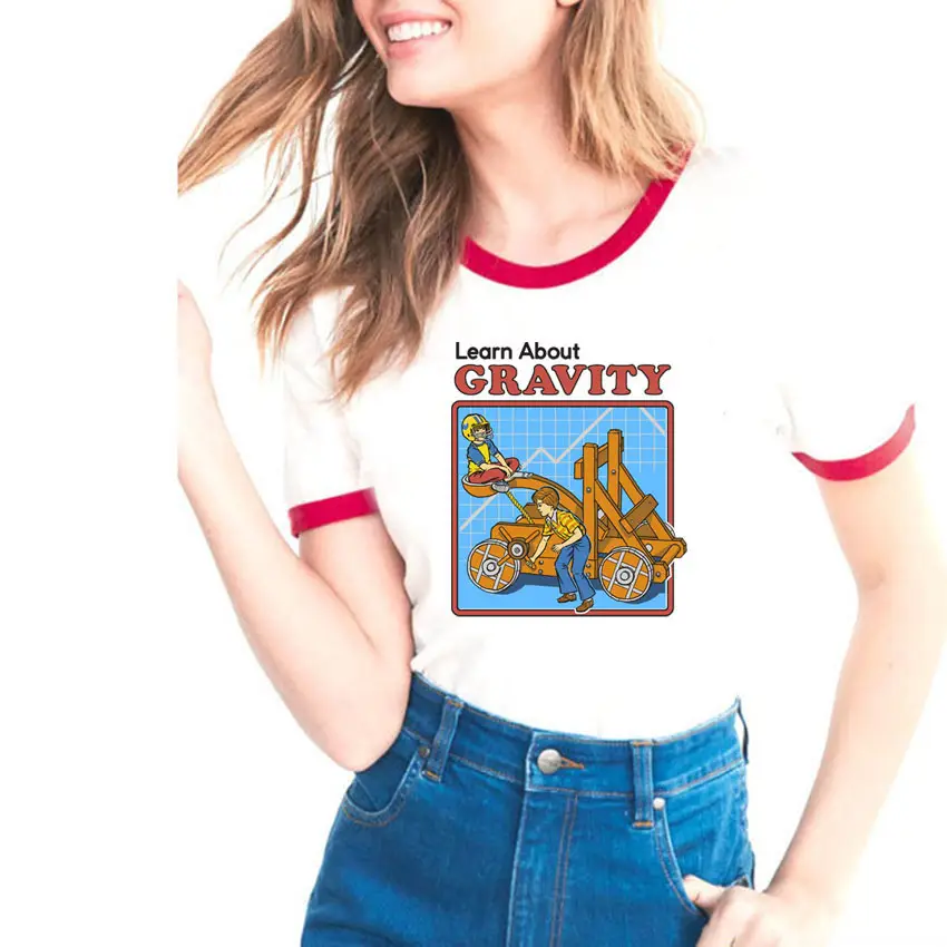 Women's Evil Science Cartoon T-Shirt with Red Trim